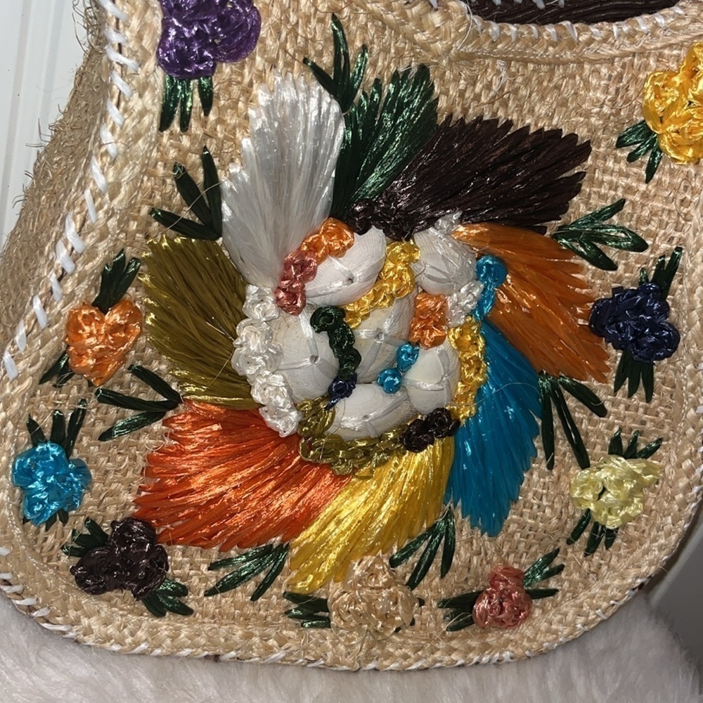 Colorful tropical beachy vintage straw handbag purse beautiful colorful flowers - Picture 3 of 12